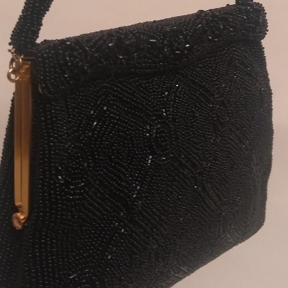 1940s WALBORG Hand Beaded evening Bag BLACK